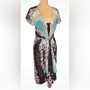Diane von Furstenberg Floral Sheer Kimono Dress size 8 silk